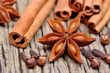 Wall Mural - Cinnamon sticks with cloves and anise star