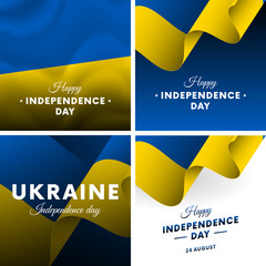 Wall Mural - Banner or poster of Ukraine independence day celebration. Super set. Waving flag. Vector illustration.