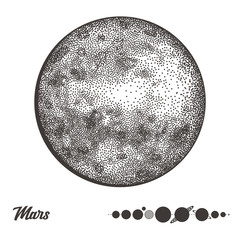 Wall Mural - mars. collection of planets in solar system. engraving style. vintage elegant science set. sacred ge