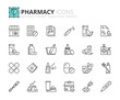 Outline icons about pharmacy
