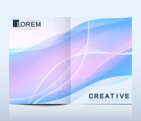 Modern vector template for bi fold brochure, leaflet, flyer, cover, catalog, magazine or annual report in A4 size. Colorful fluid waves with gradients. Futuristic trendy design