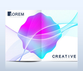 Poster - Modern vector template for bi fold brochure, leaflet, flyer, cover, catalog, magazine or annual report in A4 size. Bright abstract pattern background with line texture and gradients