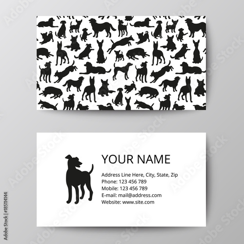 Plakat Business card with dog silhouettes pattern. Vector illustration elegant template, eps10.