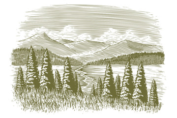 woodcut vintage wilderness