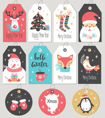 Wall Mural - set of merry christmas and new year gift tags and cards. vector illustration