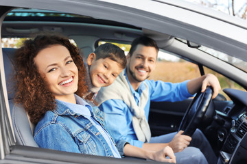 Wall Mural - Young family with child in car