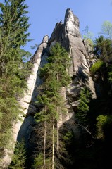 Sandstone rock towers Teplicke skaly in Eastern Bohemia, Czech Republic