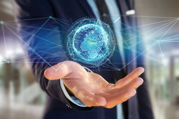 Poster - Connected earth globe concept icon on a futuristic interface