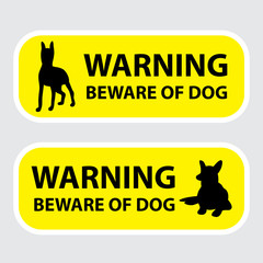 Beware of the dog sign on yellow background. Vector illustration for your cute design.