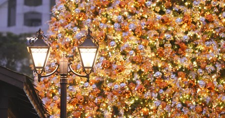 Poster - Street lamp and christmas tree decoration