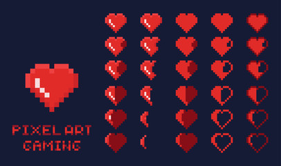 Leinwandbilder - 8 bit pixel art GUI Game design element - heart for health gradation
