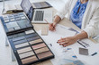 © LUMINA IMAGES - Hands of unrecognisable woman furniture designer drawing a sketch at her office.