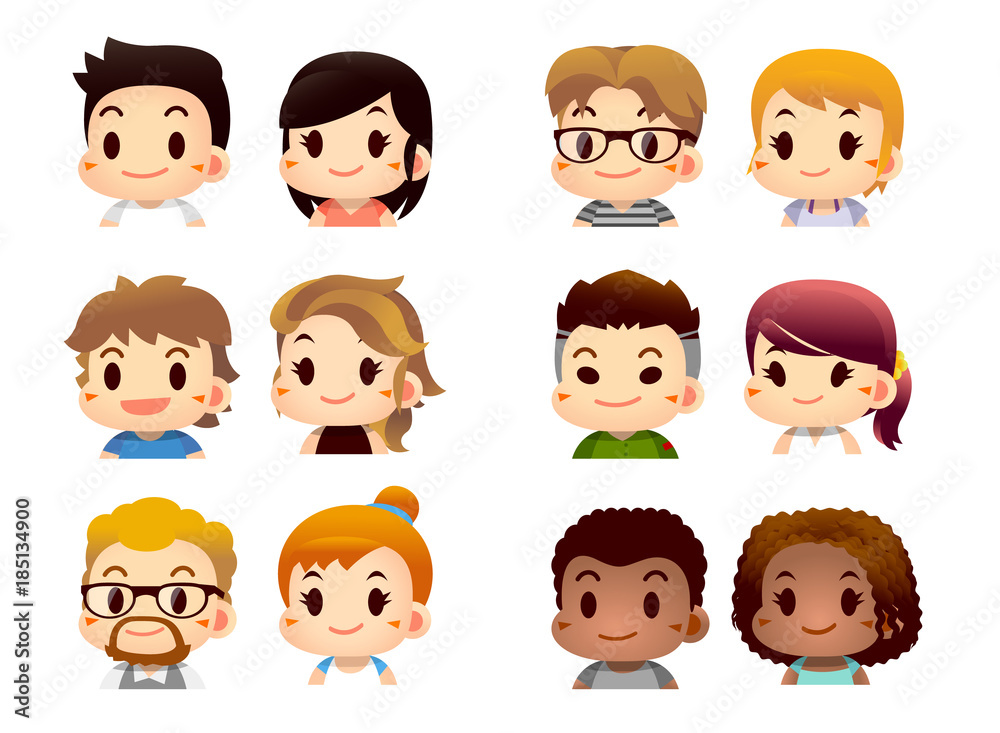 Vector set of male and female characters in different race, nation ...