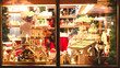 vintage toy store window shop christmas market background