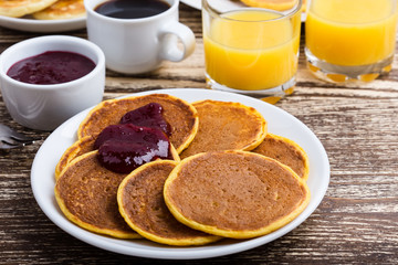 Wall Mural - Thanksgiving brunch with pumpkin pancakes