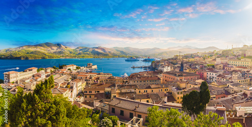 Fotomural Old town and harbor Portoferraio, Elba island, Italy.