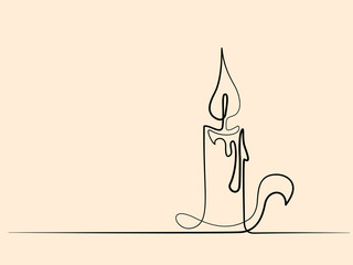 Wall Mural - Christmas candle light. Continuous line different width drawing. Vector illustration