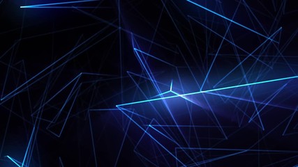 Wall Mural - Abstract cg polygonal neon blue surface. Geometric poly light triangles motion background.