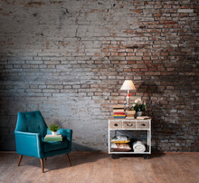 Brick Wall Interior Home Corner With Sofa Style Desk Concept
