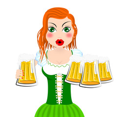 Wall Mural - St. Patrick's Day illustration - waitress holding beer