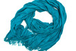 Blue silk scarf with fringe on white background