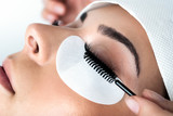 Fototapeta  - Silk Lashes Extensions on girl in beauty studio, close up