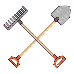 Poster - gardening shovel with rake vector illustration design