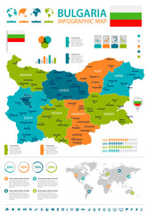  Bulgaria - infographic map and flag - Detailed Vector Illustration