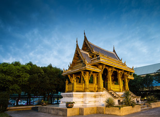 Thai traditionlal pavilion with blue sky at twilight.