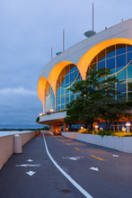 The Monona Terrace Community And Convention Center After Sunset. Originally Designed By Wisconsin Native Frank Lloyd Wright And Was Built In 1997.