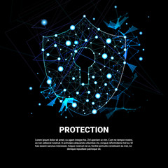Poster - Shield Polygonal Over Dark Background Business Concept Of Data Security And Protection Vector Illustration