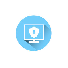 Poster - Computer Monitor Icon With Shield Keyhole Labal Protection And Security Concept Vector Illustration