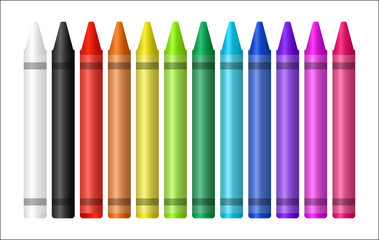 set of a color crayon on white background