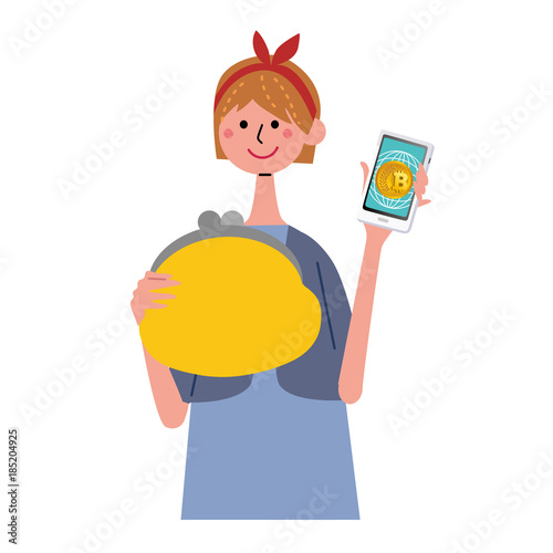 お財布とスマホをもつ女性 イラスト Buy This Stock Vector And
