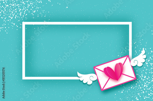 Mail Love Envelope In Paper Cut Style Origami Pink Heart