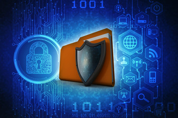 Poster - laptop folder with shield. isolated 3d rendering image
