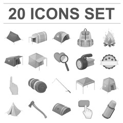 Different kinds of tents monochrome icons in set collection for design. Temporary shelter and housing vector symbol stock web illustration.