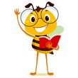 Vector Illustration of Bee Student Holding a Book while Raising his hand