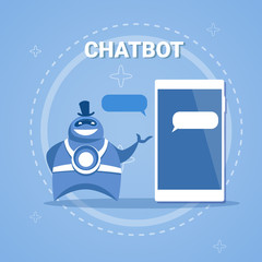 Poster - chatbot concept support robot technology digital chat bot application on smart phone vector illustra