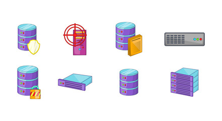 Poster - Server icon set, cartoon style