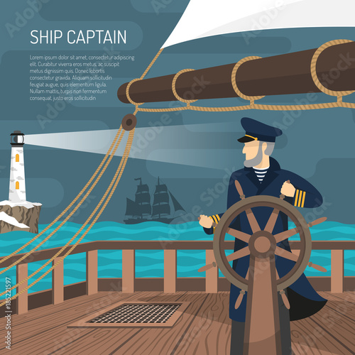 Fotomural Sailboat Captain Nautical Flat Poster