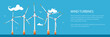 Banner with Horizontal Axis Wind Turbines in the Sea , Offshore Wind Farm off the Coast, Vector Illustration