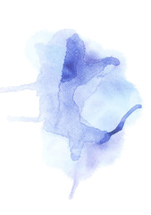 Sticker - Abstract painting with blue watercolour paint blots on white