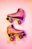 Retro pink glittery roller skate - poster layout design