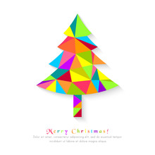 Colourful Low Poly Christmas Tree On White Background. Modern Polygon And Abstract Design Made Of Vibrant Colour Mix.