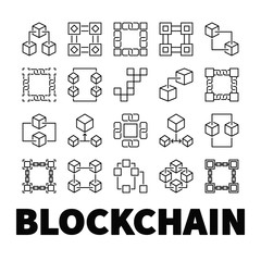 Poster - Blockchain vector icons. Set of 20 block chain concept symbols