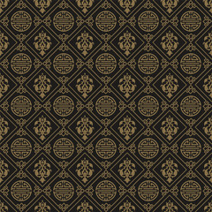 Wall Mural - Chinese wallpaper pattern, Asian style. Seamless pattern brown background. Dark texture. Vector images