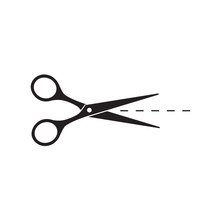 Black Scissors With Cut Line Icon- Vector Illustration