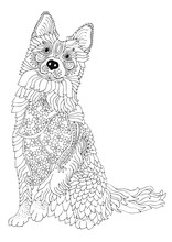 Hand Drawn Dog. Sketch For Anti-stress Adult Coloring Book In Zen-tangle Style. Vector Illustration For Coloring Page.