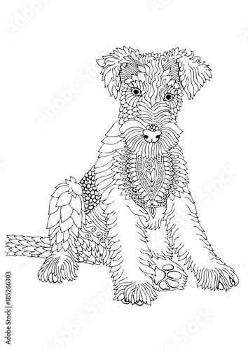 Wire fox terrier. Hand drawn dog. Sketch for anti-stress adult coloring ...